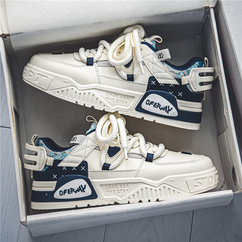 Men's Versatile Trendy Hong Kong Style Leather Surface Soft Soled Sports Leisure Shoes.