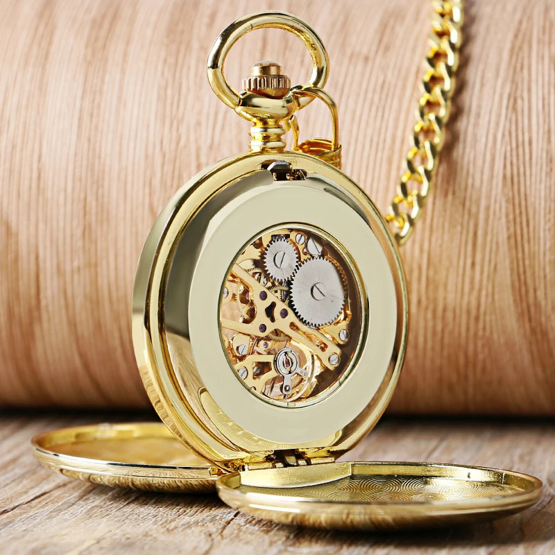 Handwind mechanical mens pocket watch gold steampunk necklace pendant retro dress Fob watch for weeding gifts 241108