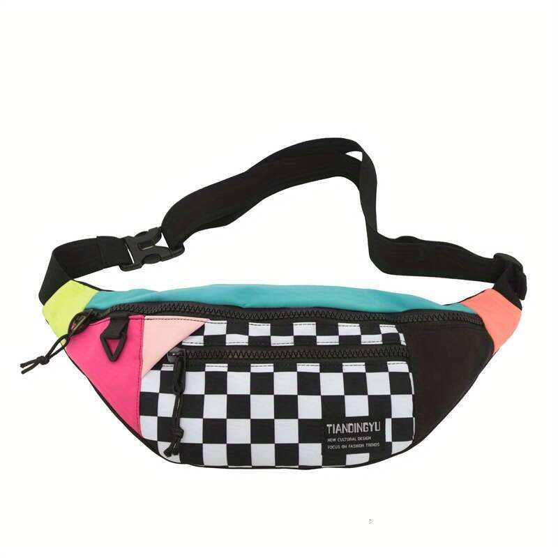 Fashion Large Capacity Fashion Avant-garde Chest Waist Bag, Trendy Plaid Crossbody Bag with Simple Contrast Color .