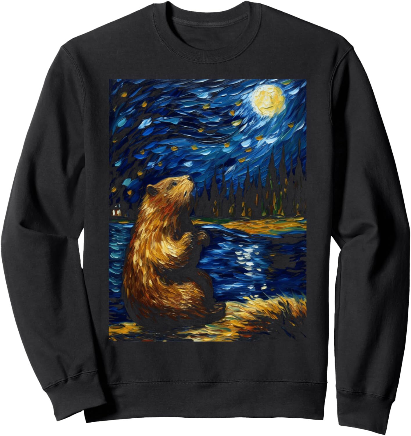 Long Sleeve Shirts for Men sweatshirt Beaver Starry Night Animal Lover Gifts Graphic Tees Sweatshirt T shirt Tee Streetwear Casual tops clothes
