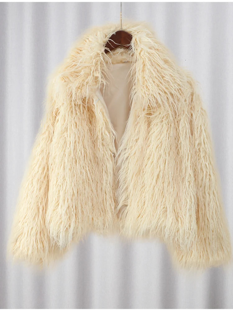 Winter Solid Fluffy Fur Coat Womens Street Collar Faux Fur Jacket Womens Casual Coat 241108