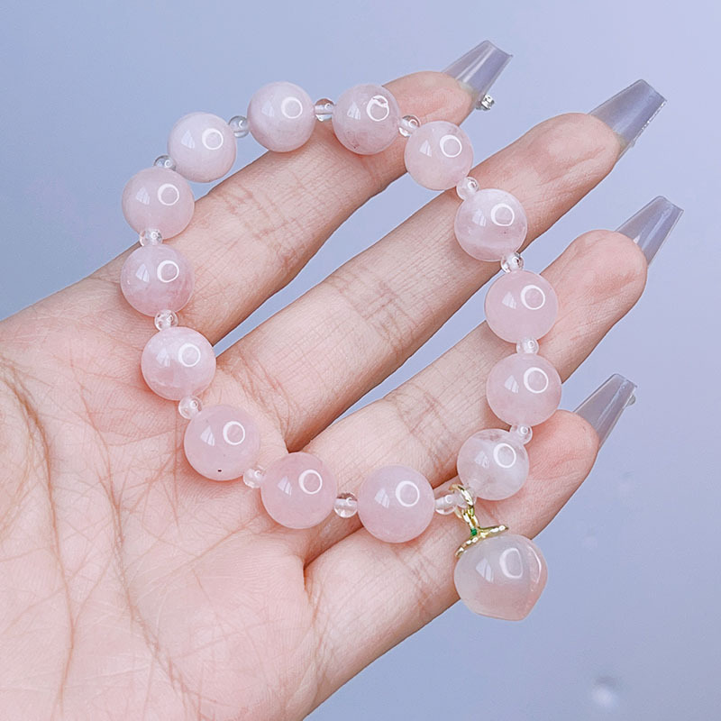 Ruifan Natural Agate Peach Pink Crystal Quartz Beaded Strand Women's Bracelets Party Fine Jewelry Gifts for Best Friend YBR872