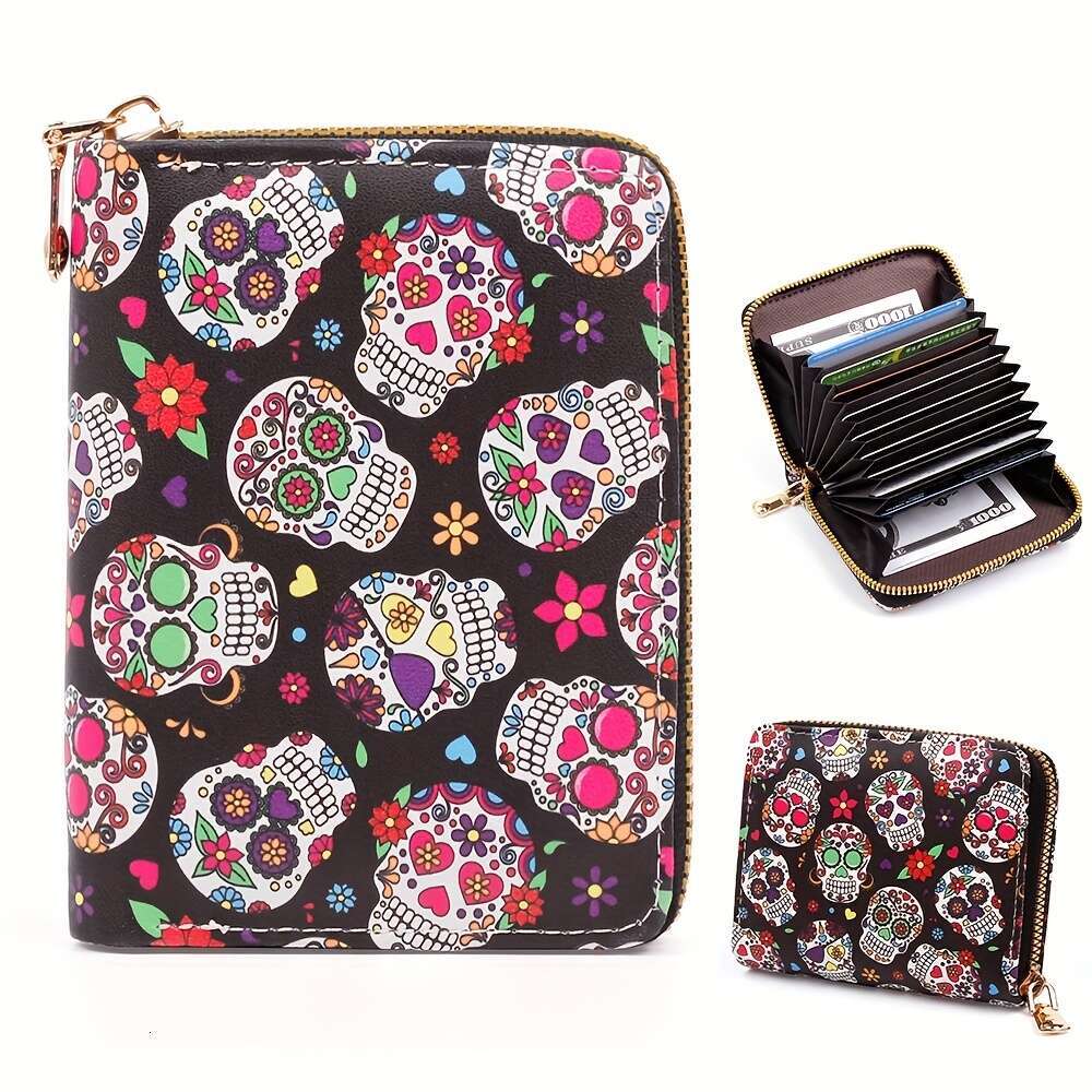 Fashion Halloween Skeleton Purse Handbag Cool Colored Skull Head Wallet .