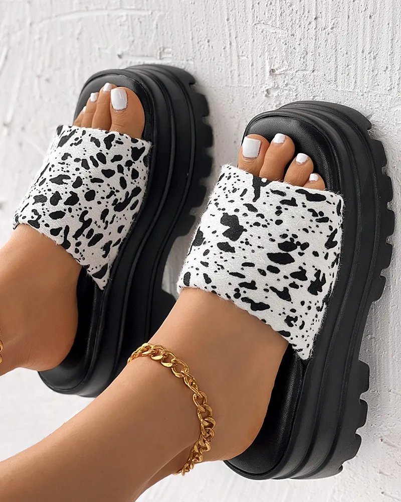 Slippers Women Leopard Wide Strap Platform Summer Brand New Single Band Platform Sandals Chunky Platform Wedges Slipper Sandals