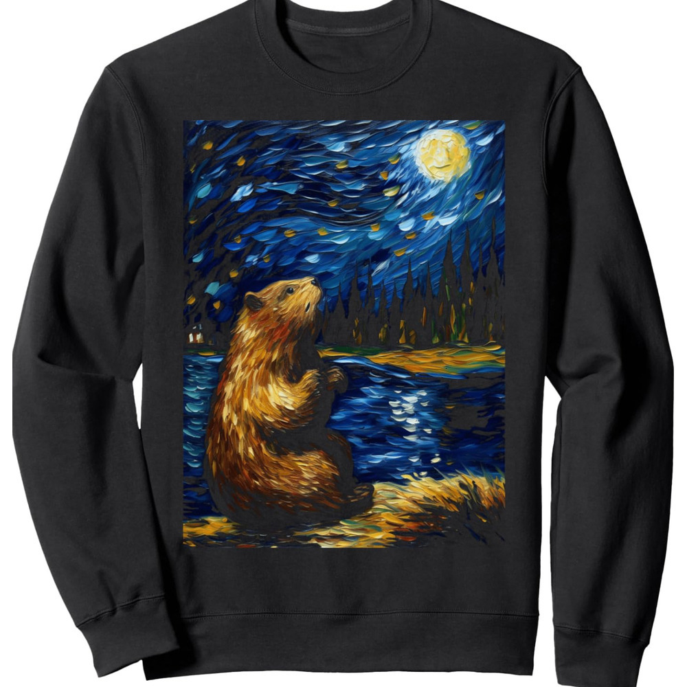 Long Sleeve Shirts for Men sweatshirt Beaver Starry Night Animal Lover Gifts Graphic Tees Sweatshirt T shirt Tee Streetwear Casual tops clothes