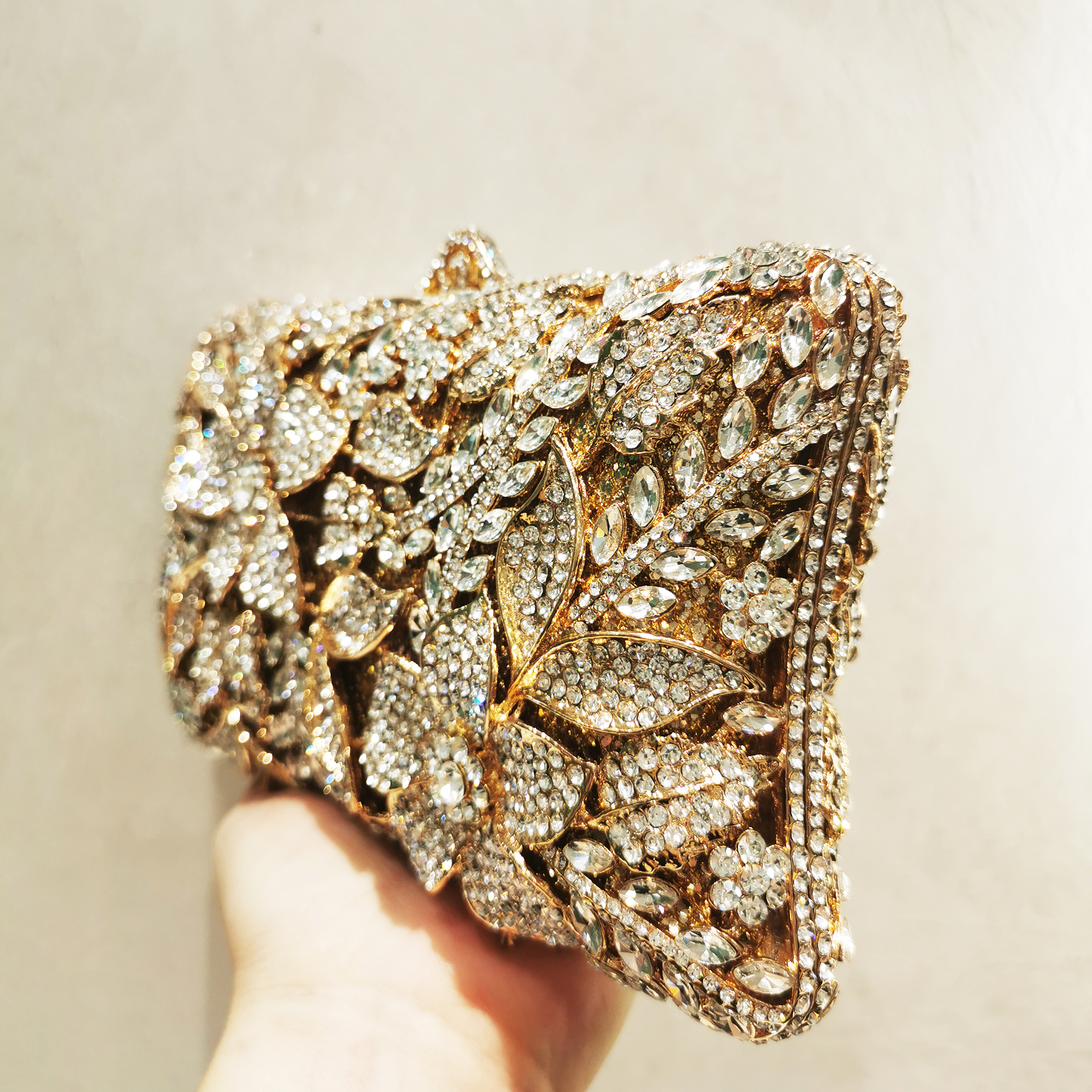 XIYUAN New Arrival Woman Silver Gold Diamond Evening Bag Flower Crystal Birthday Party Handbag Wedding Bridal Gala Floral Purse
