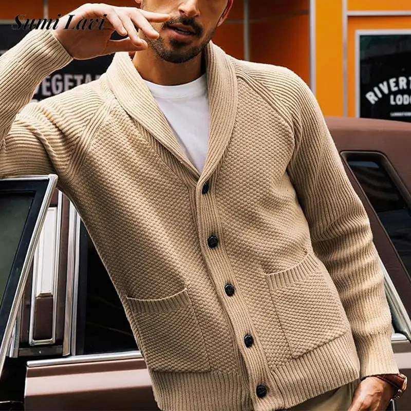 Streetwear Mens Sweater Jackets Fall Winter Casual Solid Color Button Lapel Sweatercoats For Men Knitwear Vintage Knit Cardigans 241111
