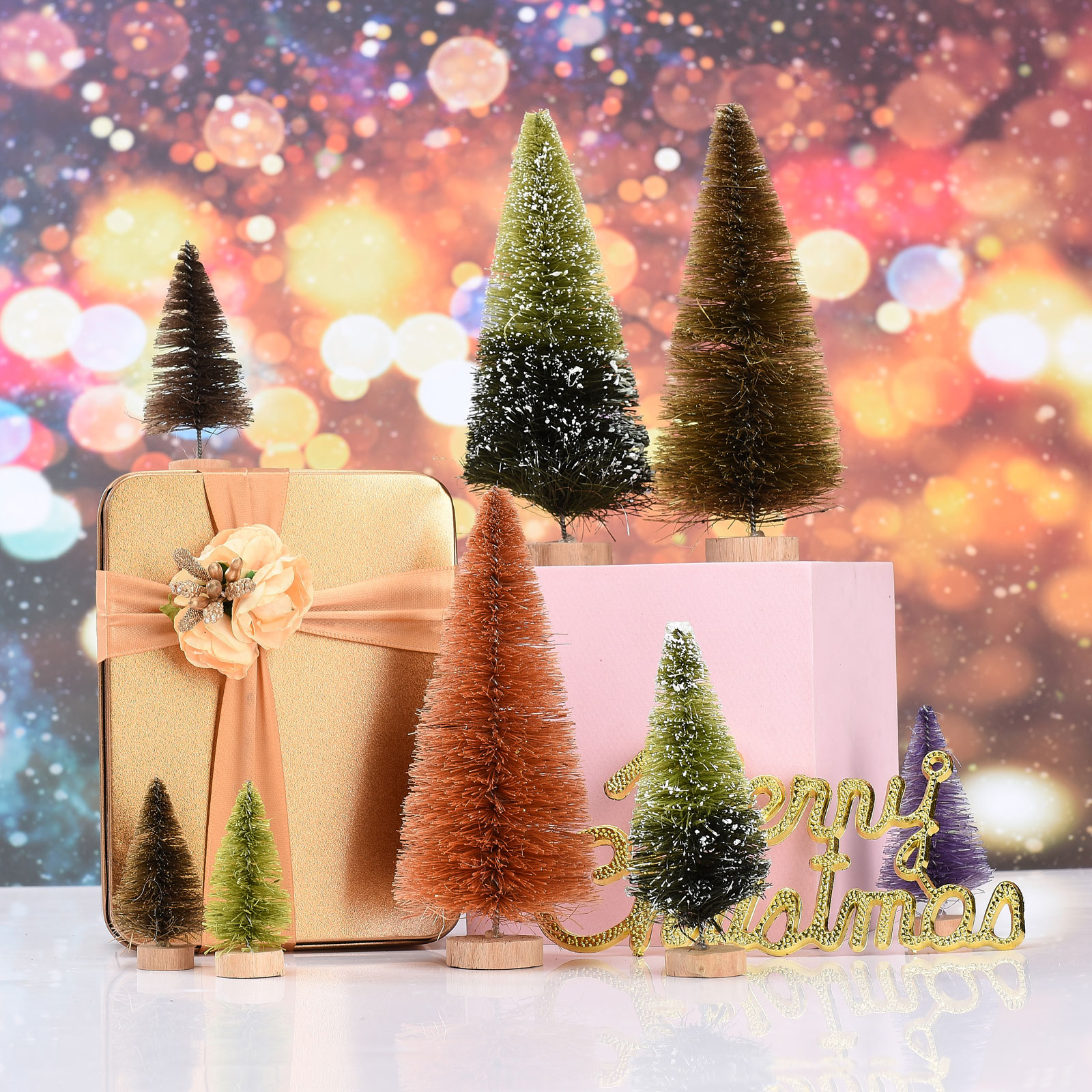 Miniature Christmas Trees Wooden Bases Design pcs Sisal Silk Wood Winter Crafts Ornaments Beautiful DIY Craft Home Decor 5