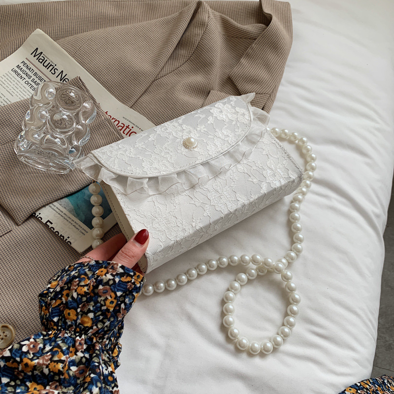 Retro Crossbody Bags for Women Vintage Lace Pearl Chain Ladies Small Square Shoulder Bag Female Clutch Purse Handbags Sac Femme