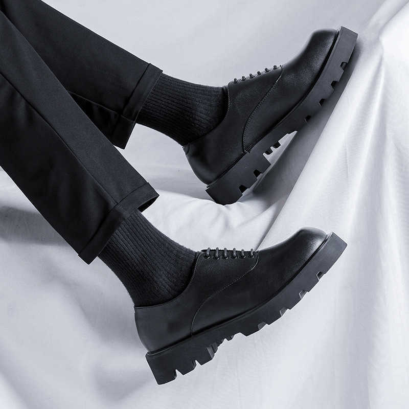 Men Dress Shoes British Leather Shoes Mens Korean Black Fashion Dressing Shoes Thick Sole Low Business Leather Shoes 241009