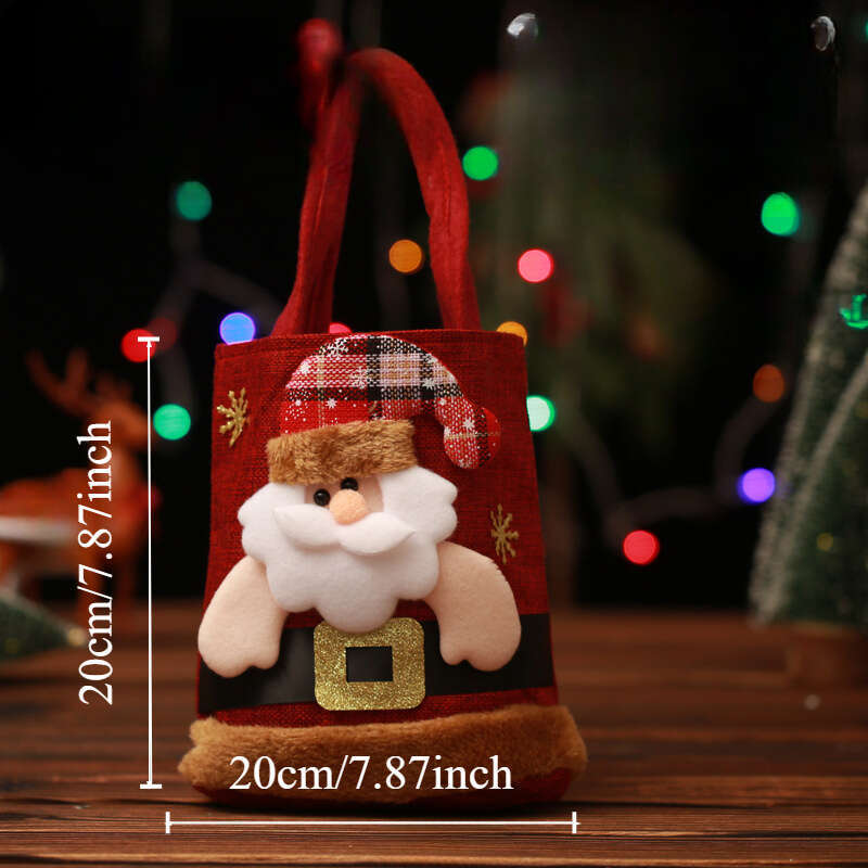 Christmas 4pcs Set of Festive Gift Bags with Santa, Snowman & Reindeer Dolls - Charming Holiday Drawstring Pouches Gifts, Candy, Party Favors | Perfec