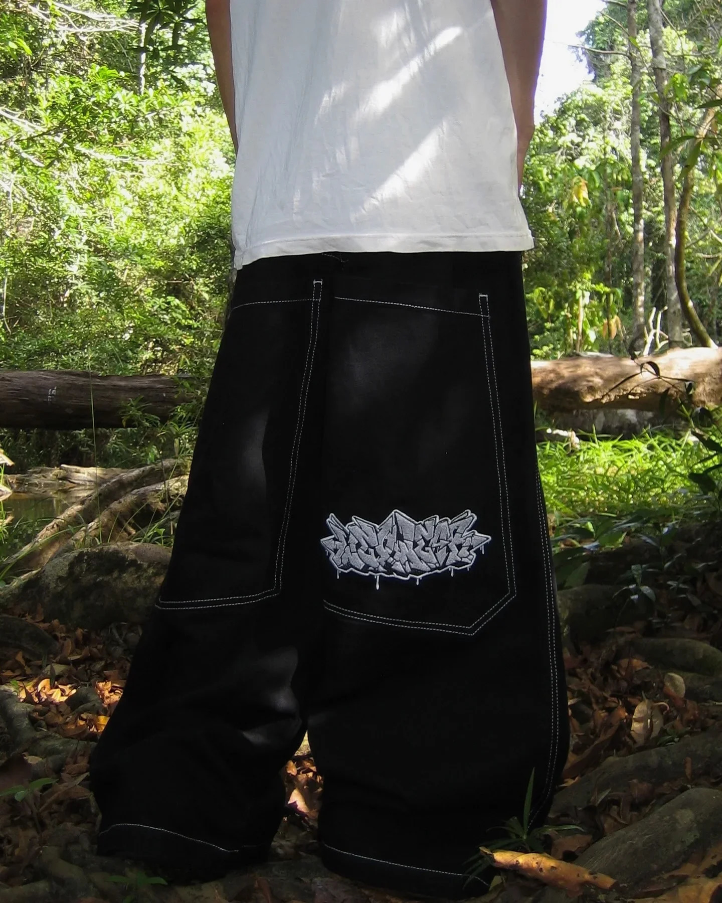 Y2k Fashion Street Wexwear jeans mens hip-hop letter embroidered pocket jeans Harajuku punk wide leg black denim pants 241108