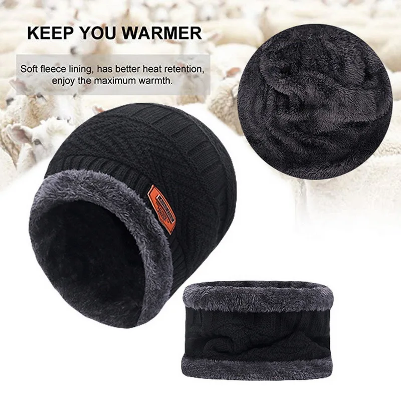 New Winter Knit Cap Men And Women Outdoor Warm Thickening Plus Velvet Loose Winter Hat With Scarf Brand Winter Ski Mask Hat Set