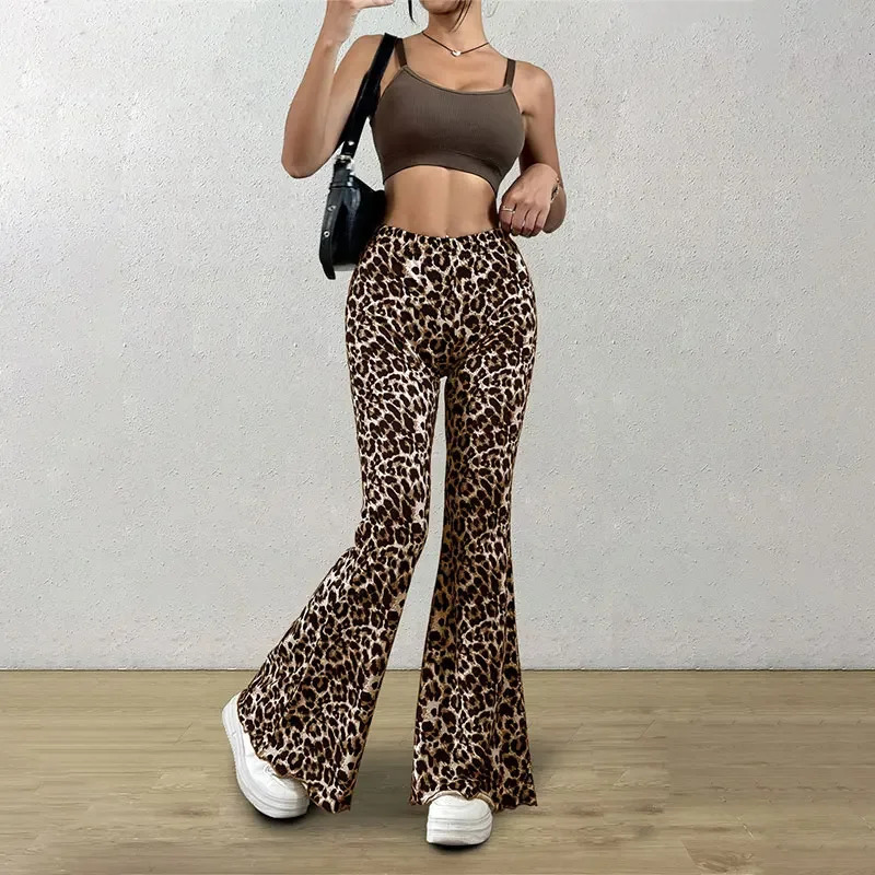 Sexy Leopard Print Flare Leggings Pants High Waist Korea Style Women Fashion Bodycon Trousers Club Slim Y2k Gothic 241108