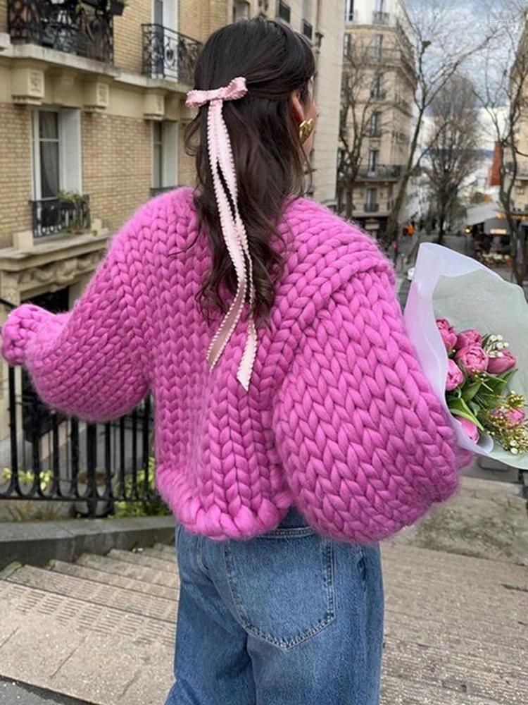 Twist Knitted Cardigan Women Thick Long Sleeve Elegant Solid Casual Sweater Autumn Loose Short Chic Outwear Coat Tops