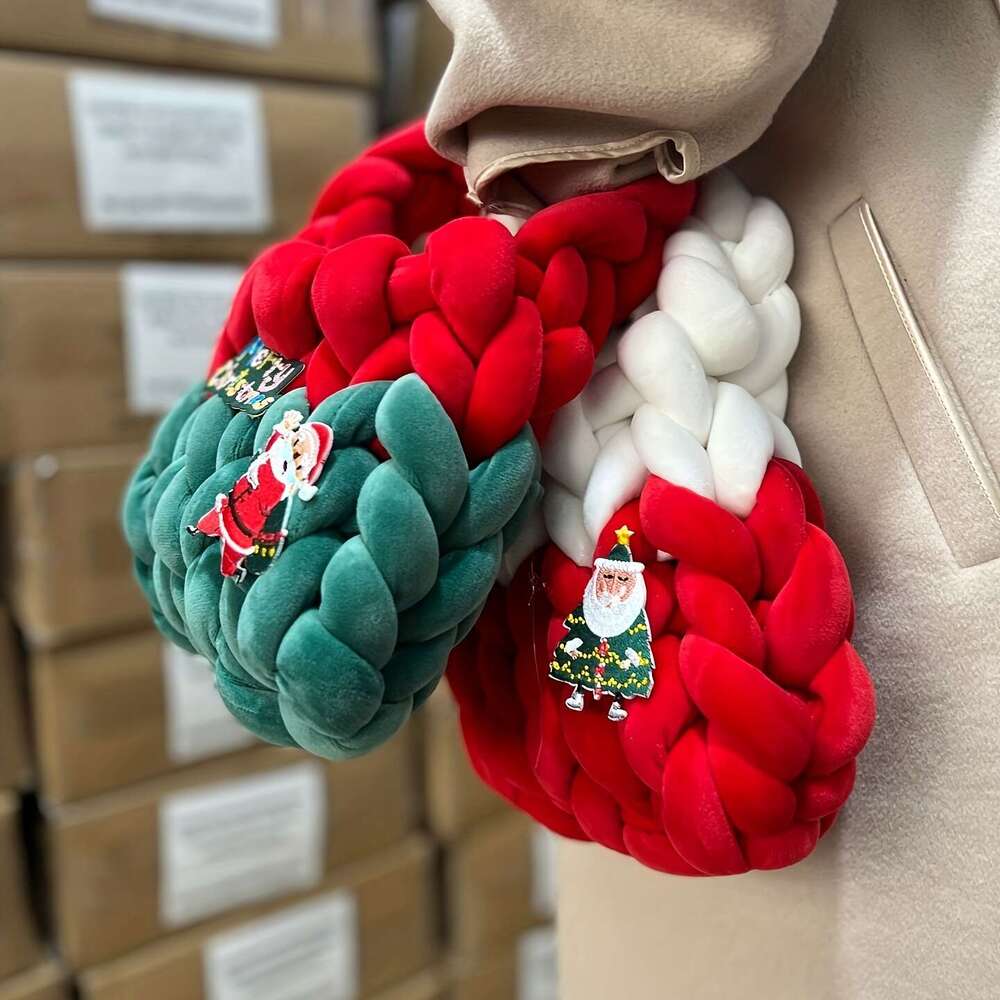 Christmas Festive Handwoven Fabric Gift Bag Christmas Halloween - Plush Veet Rope Purse Women, Unique Handcrafted Fashion Accessory, Ideal for Holiday