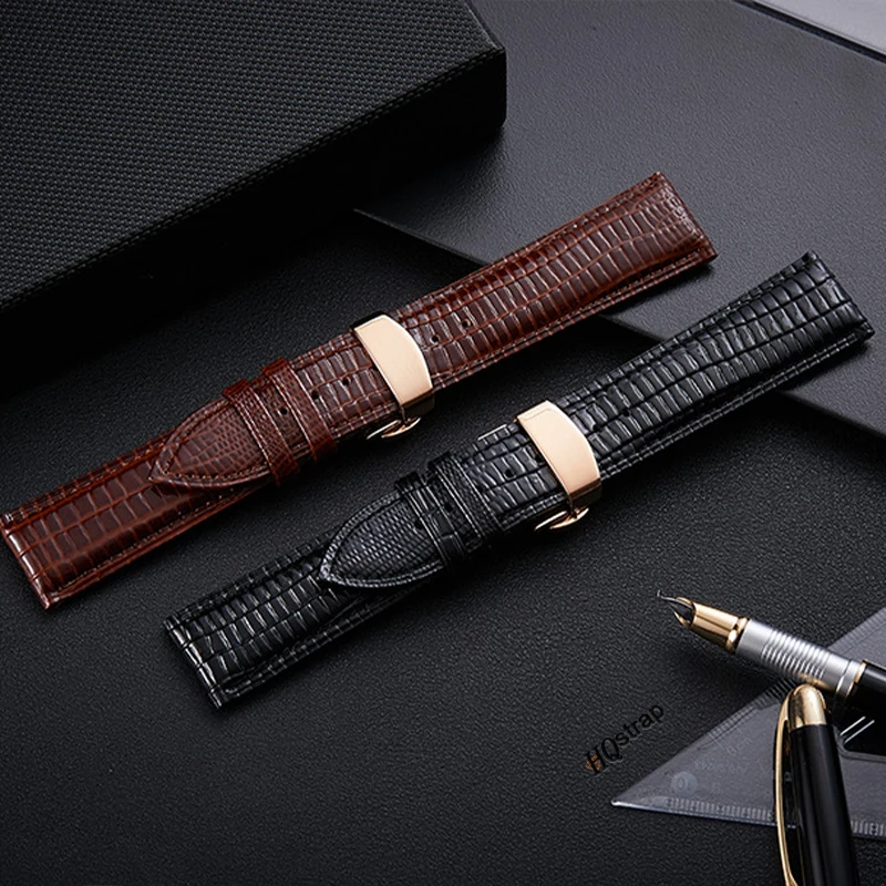 Crocodile Pattern Genuine Leather Watch Band 18mm 20mm 22mm 24mm Butterfly Buckle Wristband Man Female Strap Bracelet Belt