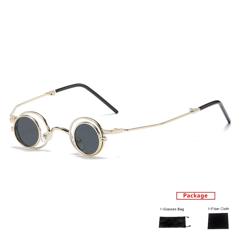 mimiyou Round SteamPunk Flips Sunglasses Women Vintage Fold Small Sunglasses Men Sun Glasses Brand UV400 Eyeglasses Shades