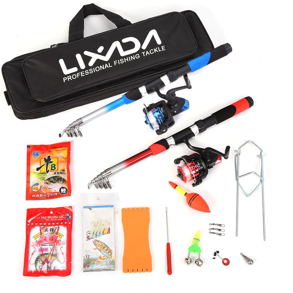 Lixada Fishing Rod Reel Combo Full Kit with 2PCS 2.1m Telescopic Fishing Rods Spinning Reels Lures Hooks Bag Fishing Accessories