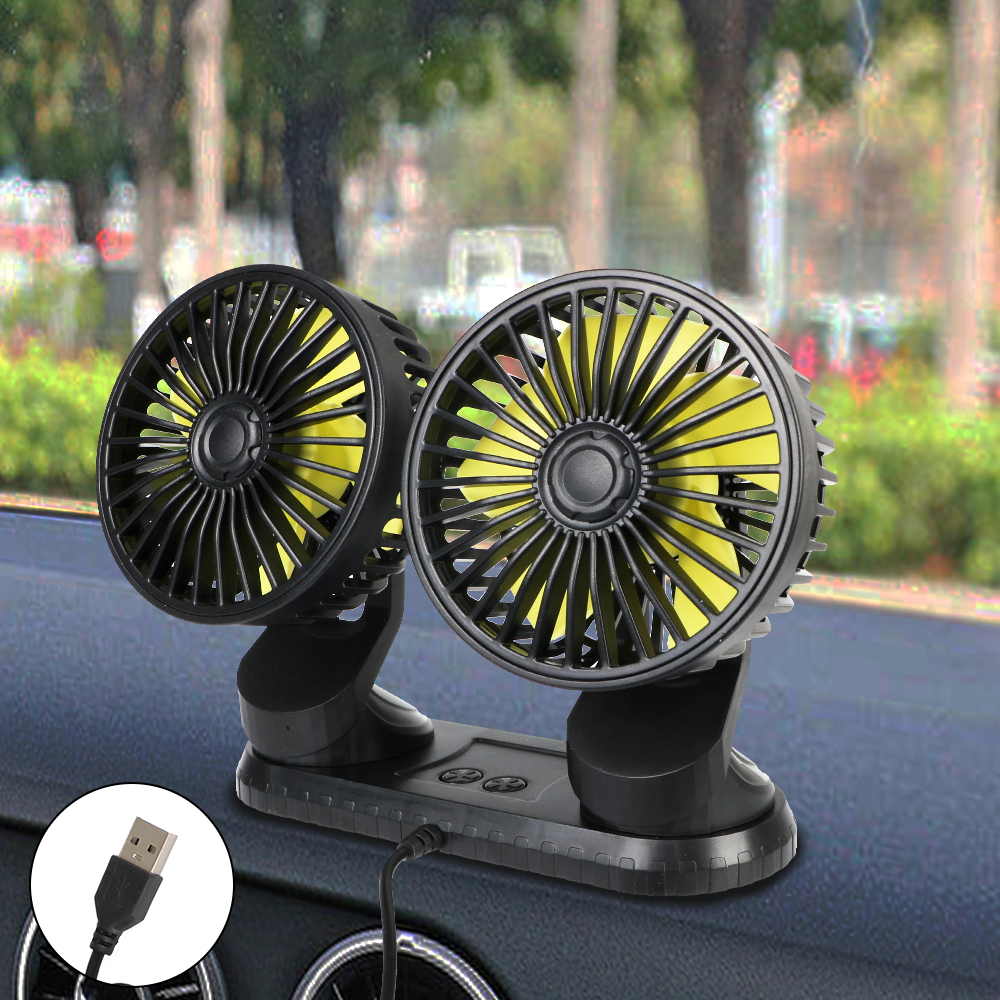 Car Fan Summer Cooling Two Fans USB Adapter Electric Rotatable Parts On Dash Board Trailer Truck Automotive Accessories Interior