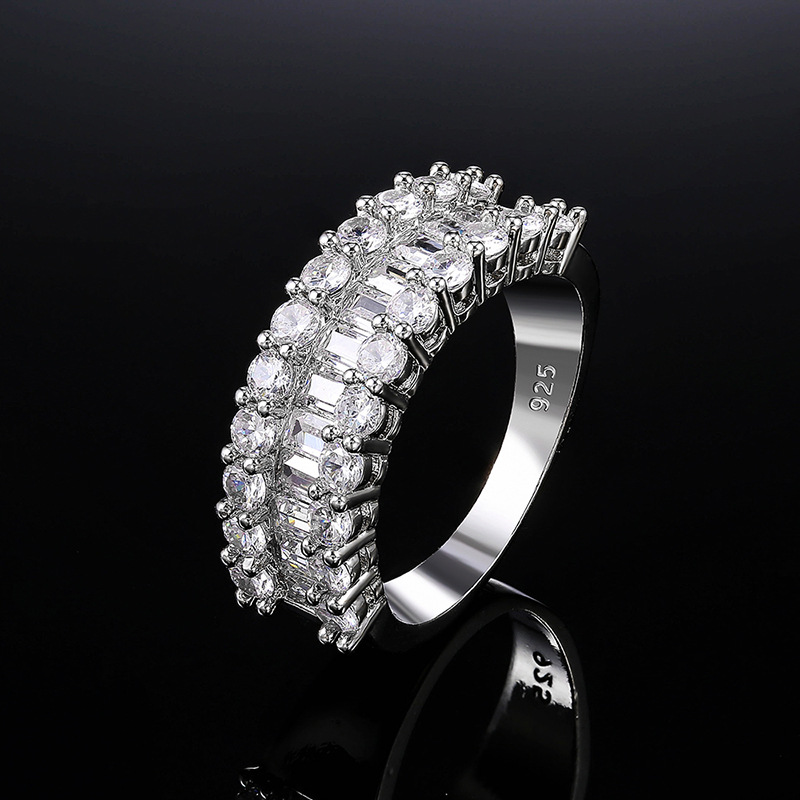 Solitaire Ring 925 Sterling Silver Plated White Gold Square Zirconia Women's Ring White Gold Diamond Ring Square Crystal Wedding Ring Luxury Jewe