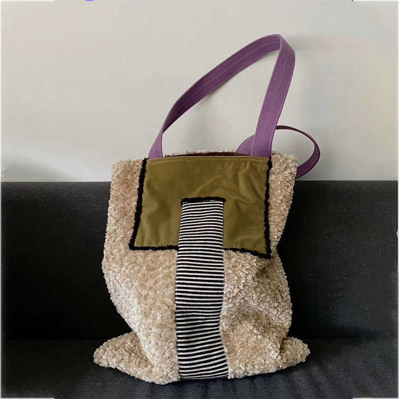 Mao large capacity autumn and winter splicing bag female versatile shoulder bag 241115