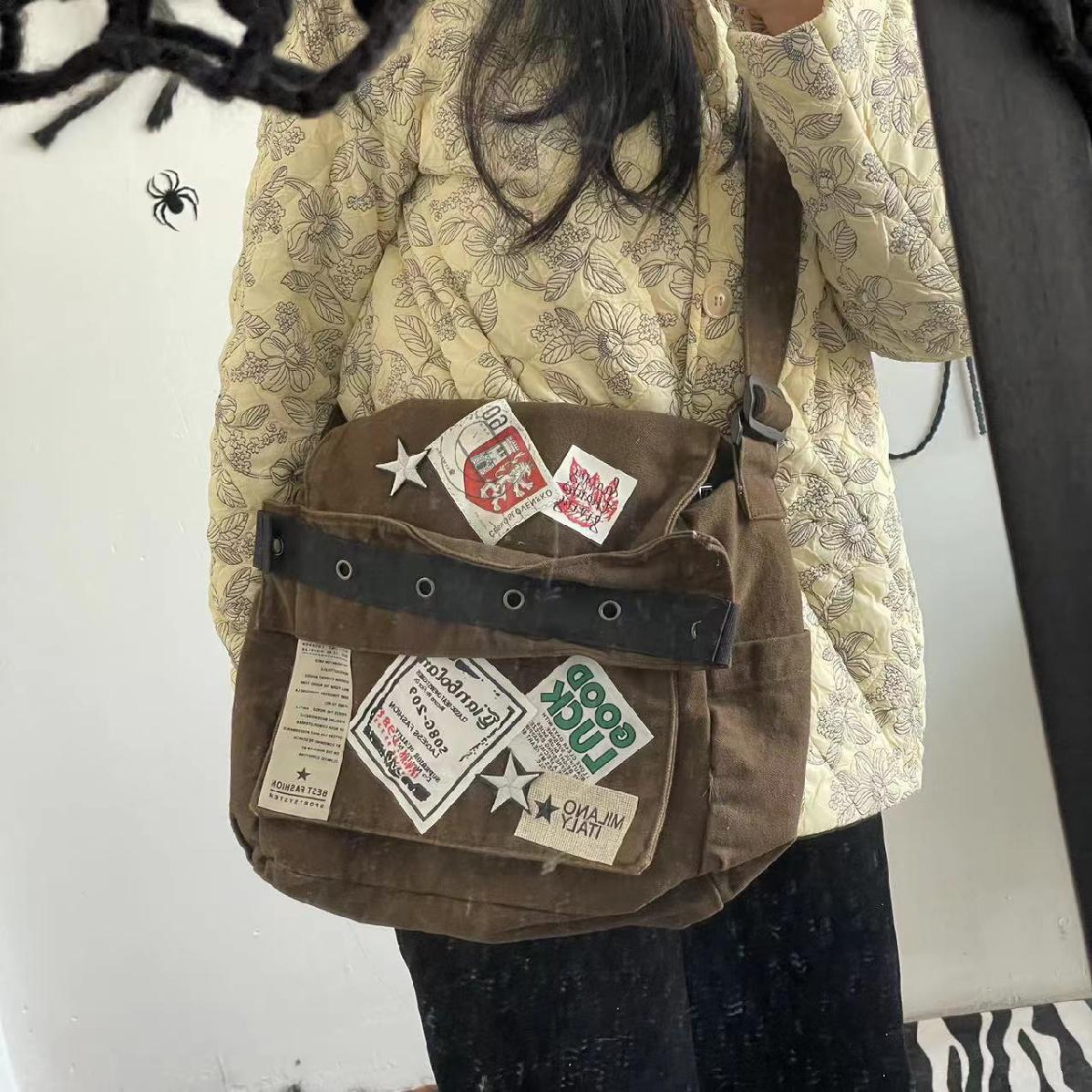 JIAERDI Vintage Casual Crossbody Bags Women Preppy Style Patchwork Messenger Bag Female Harajuku Grunge Aesthetic Y2k Handbag