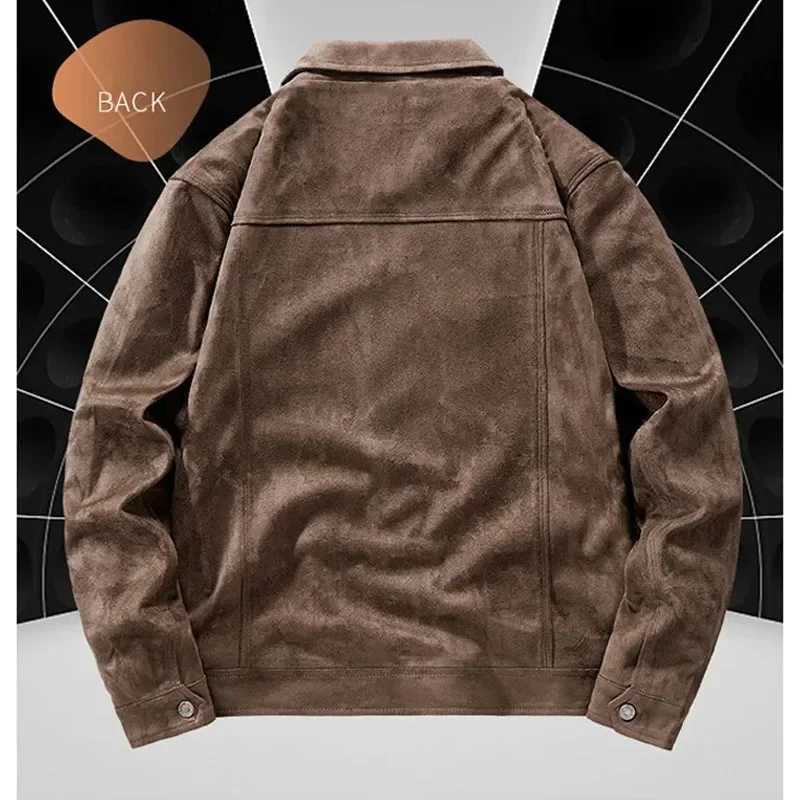 Mens Retro Brown Pilot Artificial Suede Jacket Spring Autumn Freight Jacket Light Collar Casual Jacket W241111