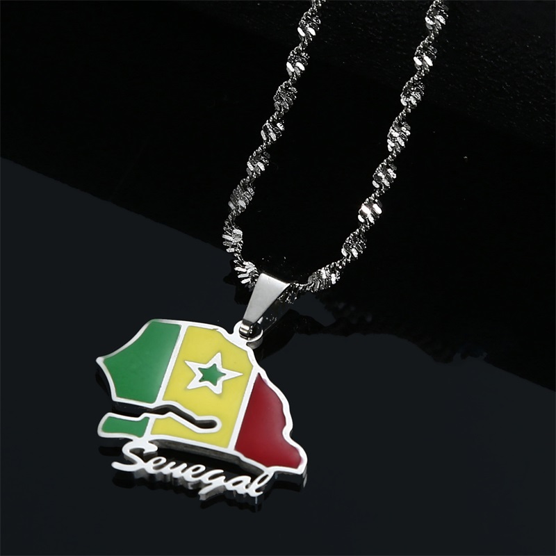 Senegal Map Flag Pendant Necklaces Men Women Silver Color Gold Color Senegalese Jewelry