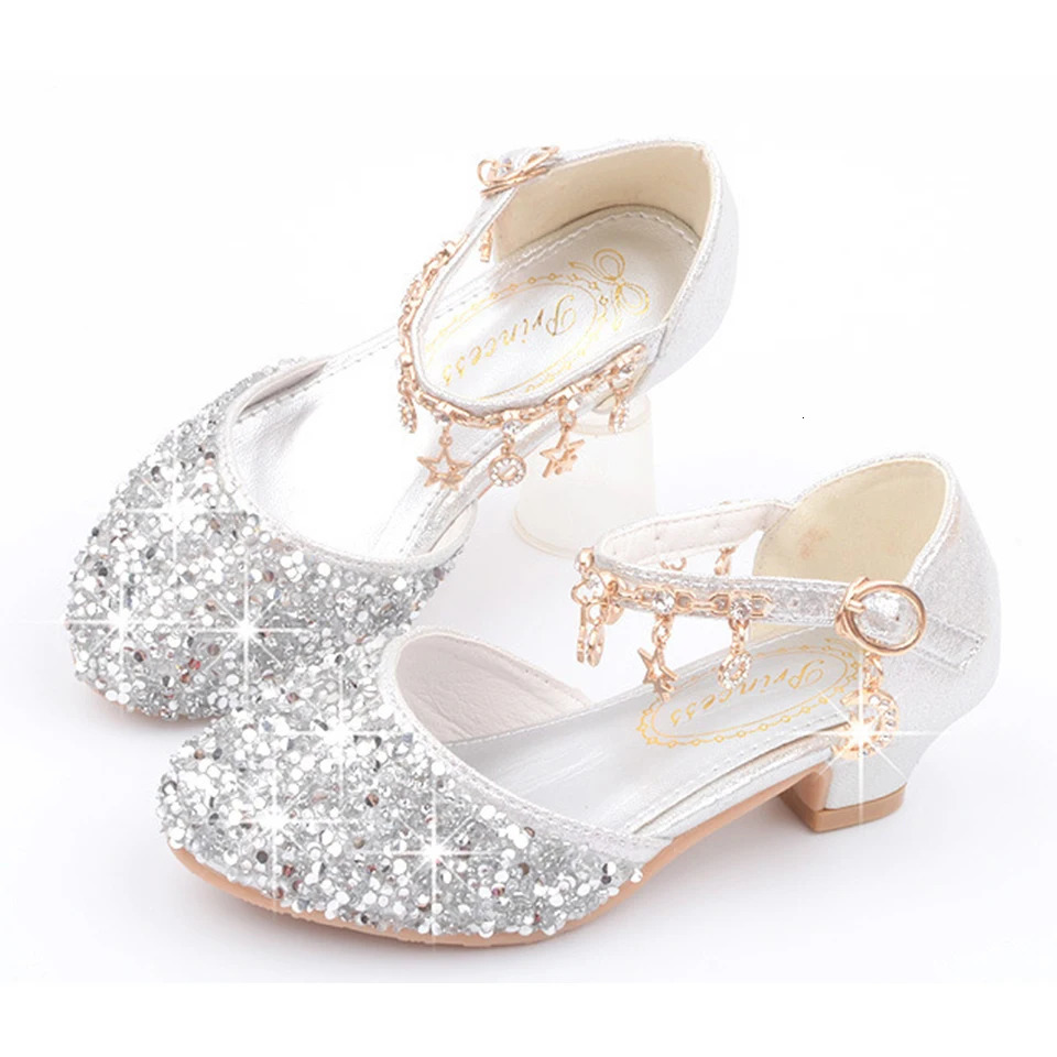 Christmas Childrens Sparkling Crystal High Heels Princess Party Shoes Carnival Childrens Girls Fairy Makeup Performance Shoes 241111