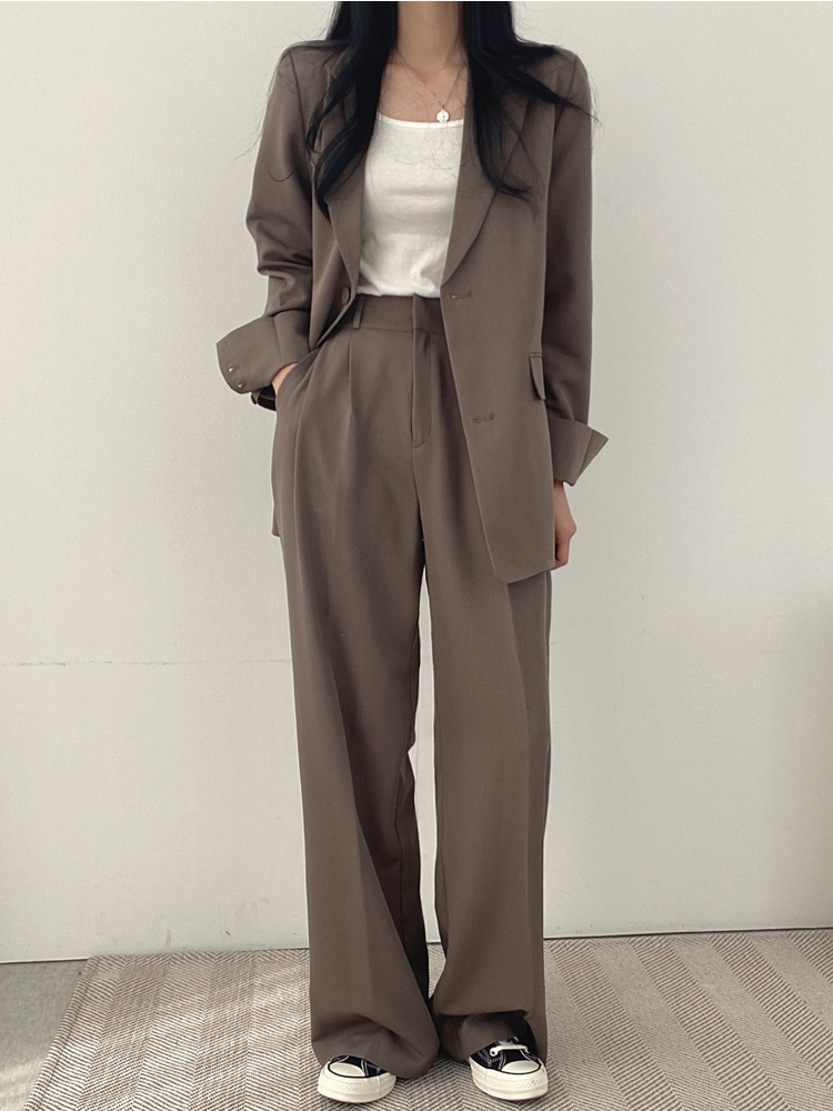 BZVW Korean Chic Designer Blazer Set For Women High Waist Loose Wide Leg Suit Pants Two Piece Female Clothes 2023 New 25X01858