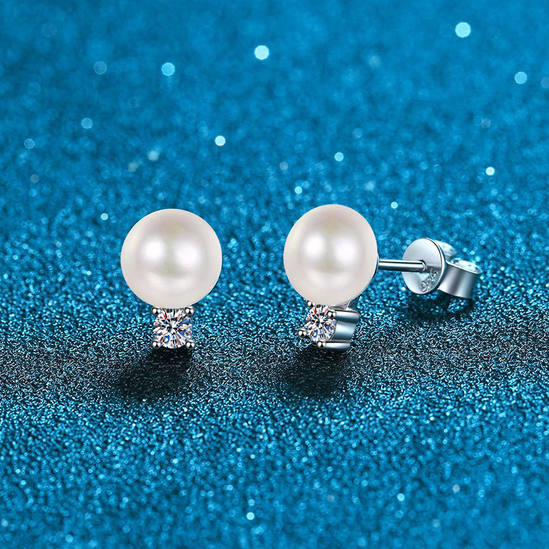 BIJOX STORY Vintage S925 Sterling Sliver Stud Earrings with Moissanite Jewelry for Girls Party Classic Design with Pearl Shape
