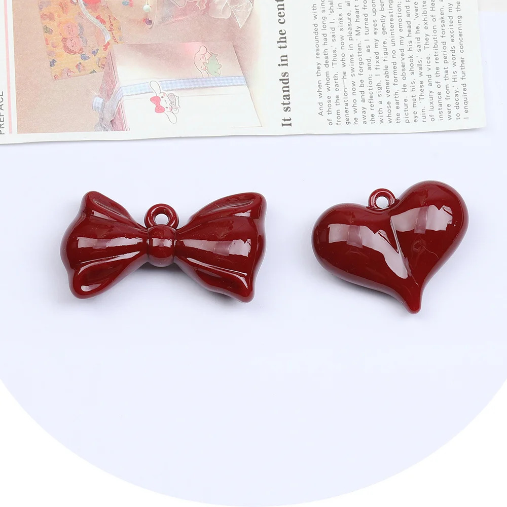 Cordial 50Pcs DIY Acrylic Pendant/Handmade/Jewelry Discovery and Components/Bow Knots and Hearts/Red/Charm #17371 241108