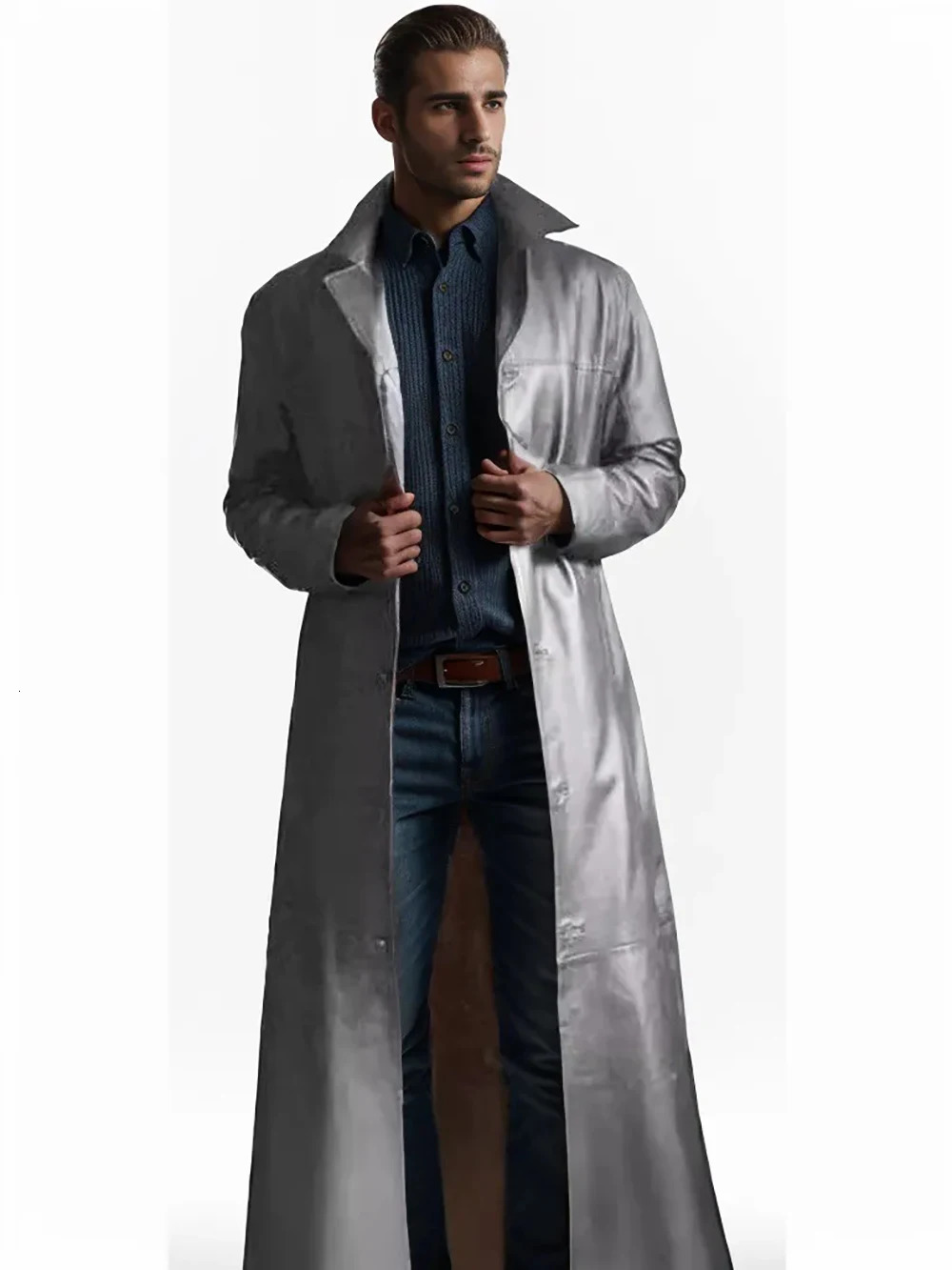 Autumn mens fashionable solid color leather jacket extended 241108