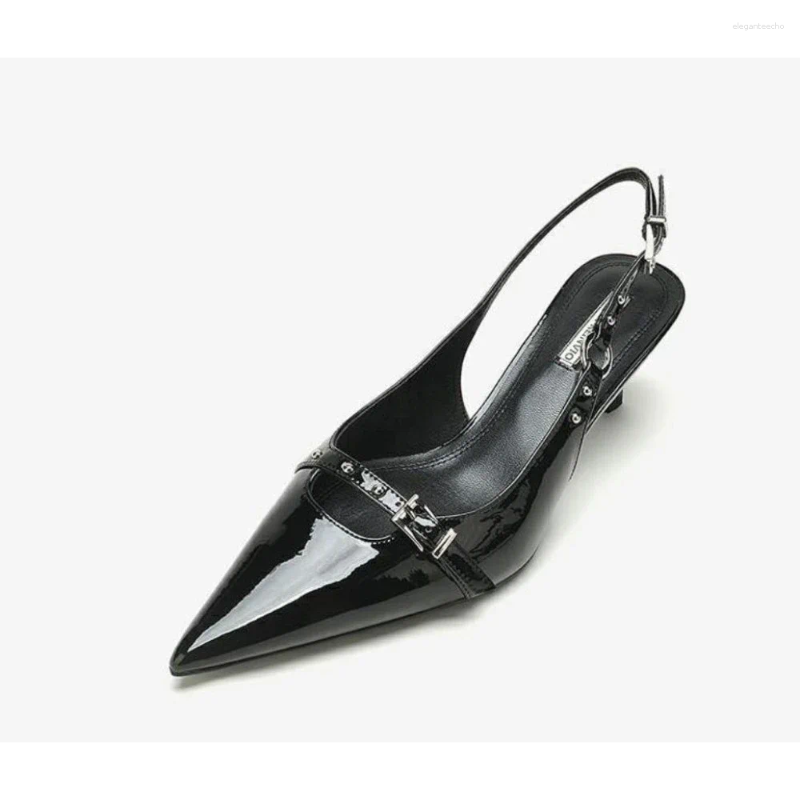2025 S Fashion Designer Sandals Temperament Black Pointed Kitten Heel Free Shipping Slim Button Strap Sandals Baotou Female Summer