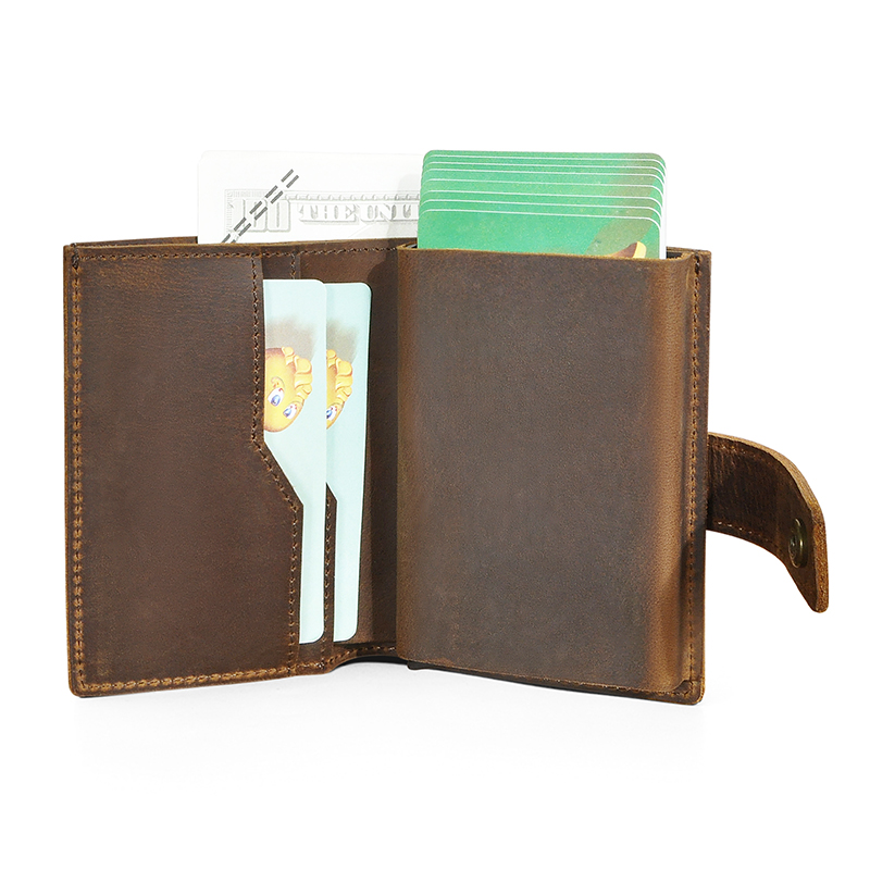 Hot Sale Crazy Horse Leather Travel Cash Card Photo Holder Case Front Pocket Organizer Wallet Mini Slim Purse For Men Male 1684