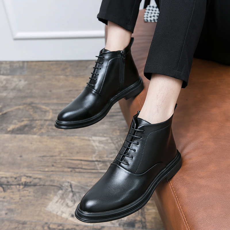 Leather Boots Men Zip Lace-up High Top British Versatile Men Fashion Business Dress Social Boots Mens Platform Casual Men Boots