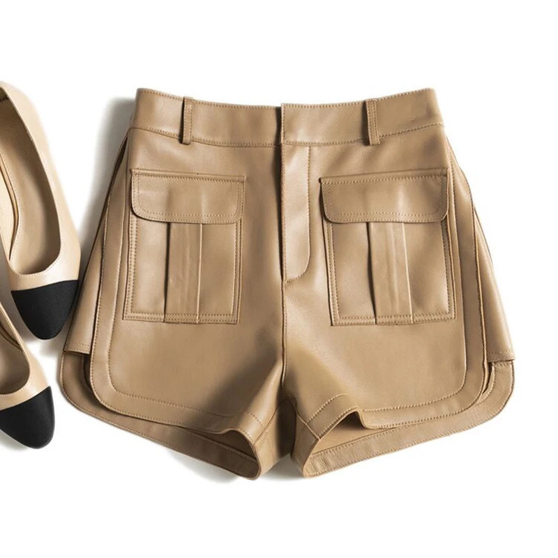 Women's Genuine Leather Wide Leg Shorts: Casual & Sexy Pure White Summer Boots Mini Pants