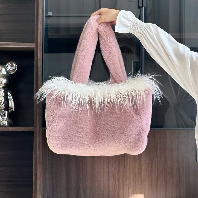 Plush bag women Plush handbag women Plush shoulder tote bag women Large capacity mommy bag students shoulder bag 241115