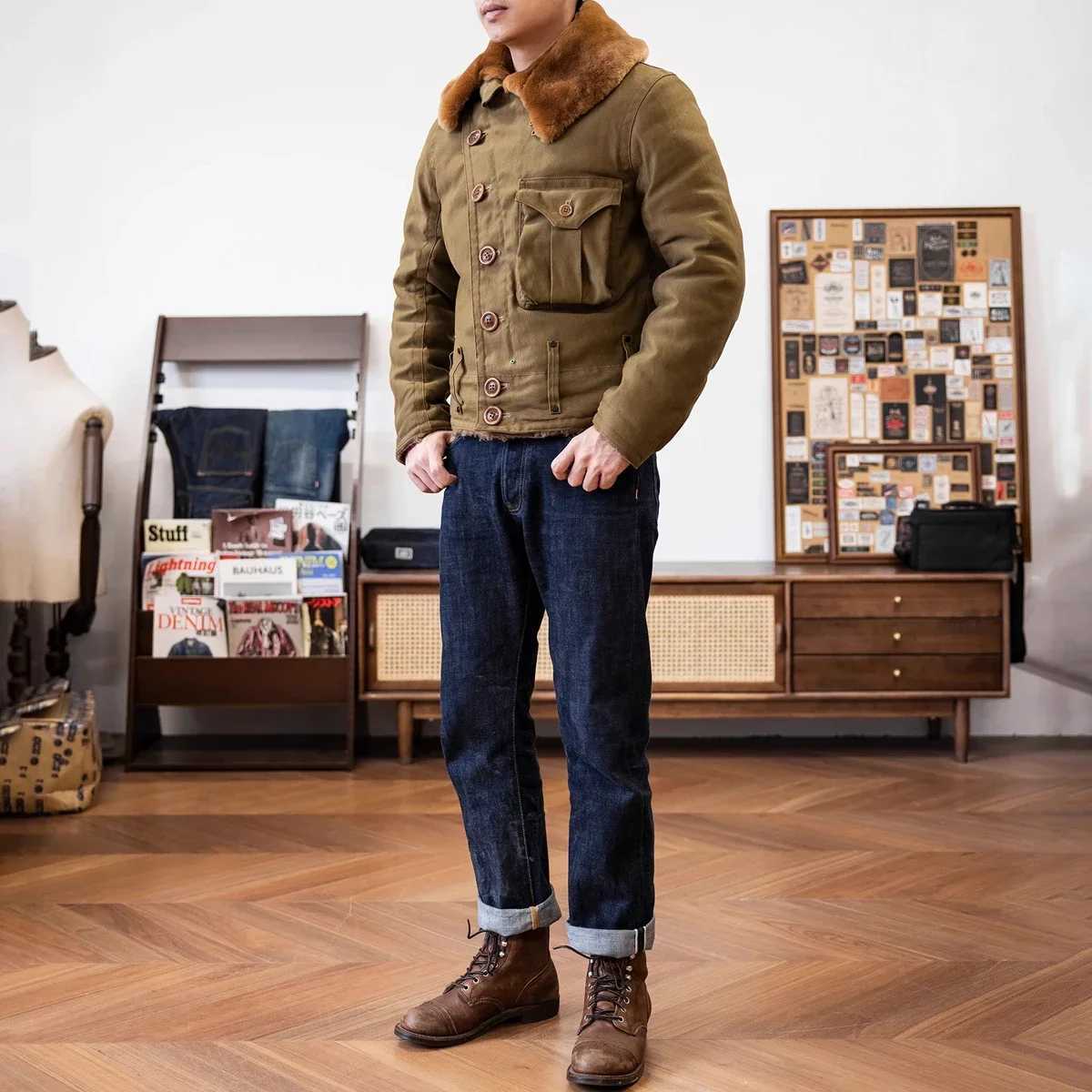 Red tornado tail braid wax flight jacket retro aviation clothing motorcycle jacket W241111