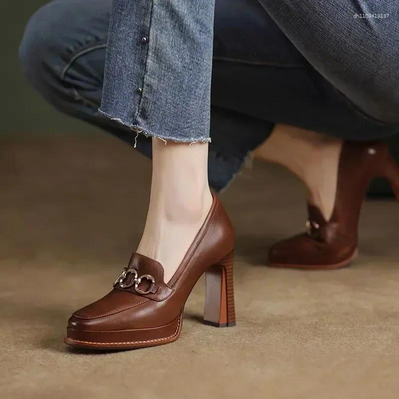 Dress Shoes Fashion Spring Autumn Luxury Pumps Women High Heels Chunky Designer Loafers Platform Black Brown 2024