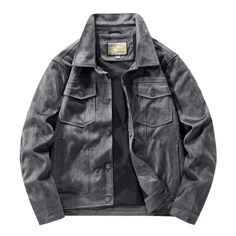 Needlesnoah Mens Retro Brown Pilot Artificial Suede Jacket Spring Autumn Freight Jacket Light Collar Casual Jacket W241111