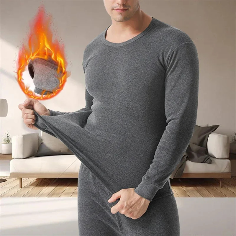 Winter Men Thermal Underwear Sets Long Pants Legging Homme Sexy Plus Velvet Pajamas Set Casual Thickened 241111