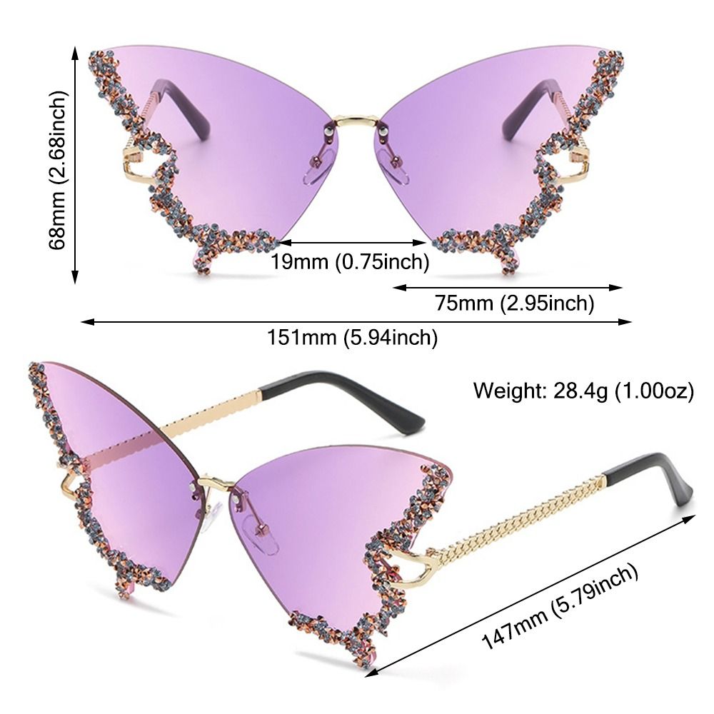 Rhinestone Diamond Oversized Butterfly Sunglasses Purple Sunglasses for Women Bling Sun Glasses Ladies Shades