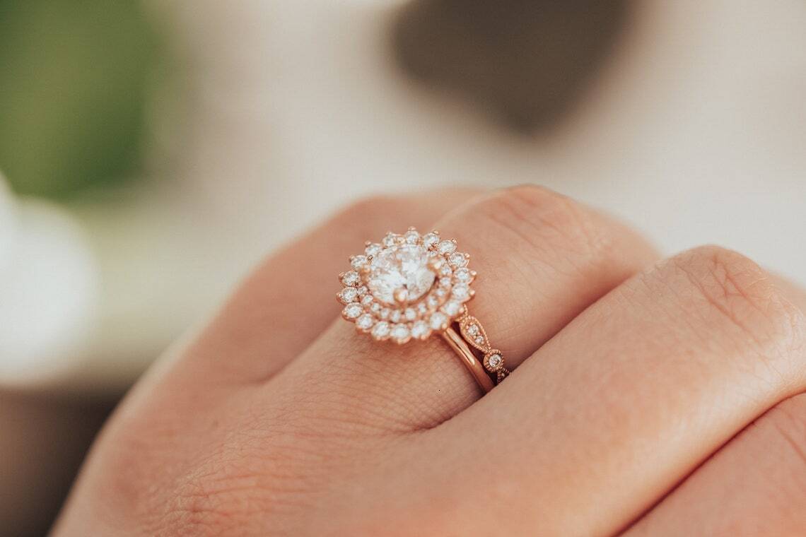 Engagement Moissanite 6mm Round DEF Dia Wedding Ring Double Halo wer Vintage Rose Gold Black Women's CLASSIC Lovers gorgeous