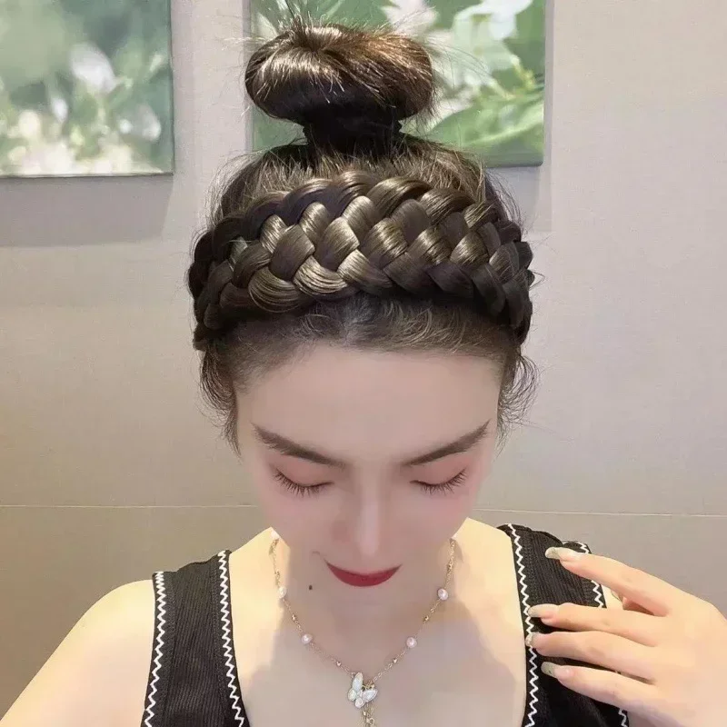 Women Fishbone Braid Hair Hoops Korean 4.5cm Width Headbands Artificial Handmade Wig Head Hoop Headwear Accessories