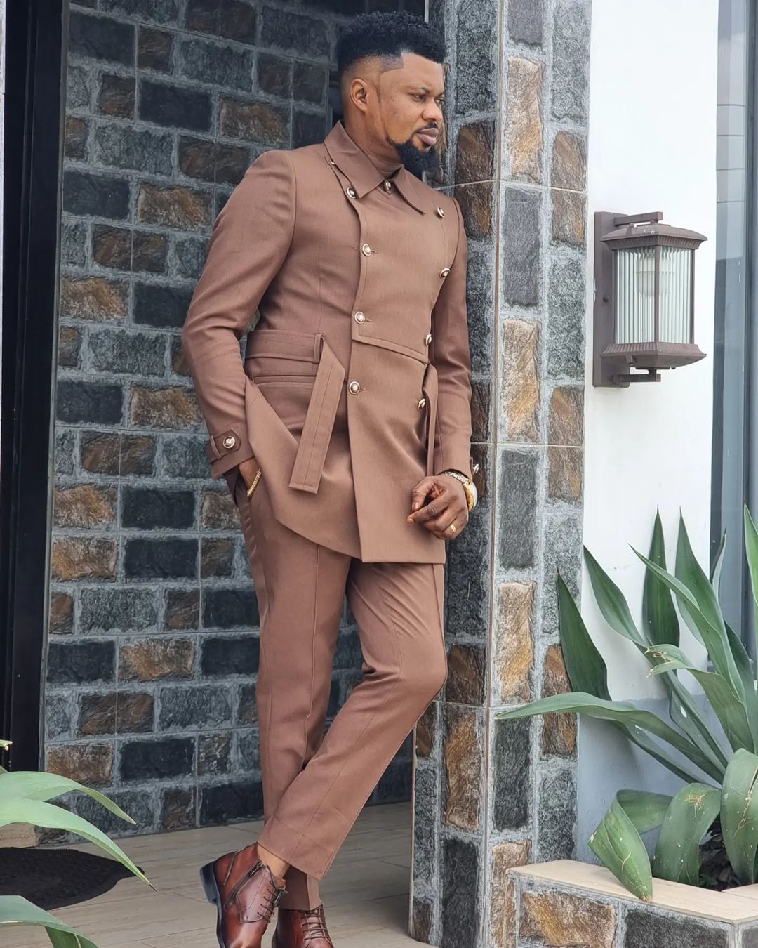 Men Suit Set Blazers For Men Brown Double Breasted Luxury Man Wedding Suit 2 Pieces Coat Pants Latest Design (Jacket+Trousers)