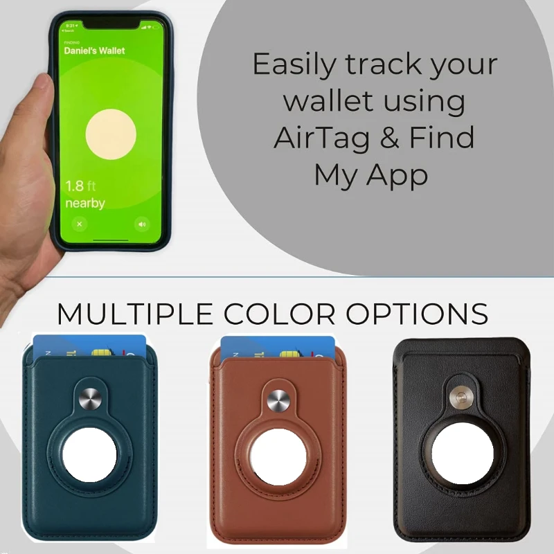 Leather Protective Case Card wallet For Apple Airtag For iPhone 14 13 12 Anti-Lost Case For Magsafe Magnetic Wallet Card Pocket