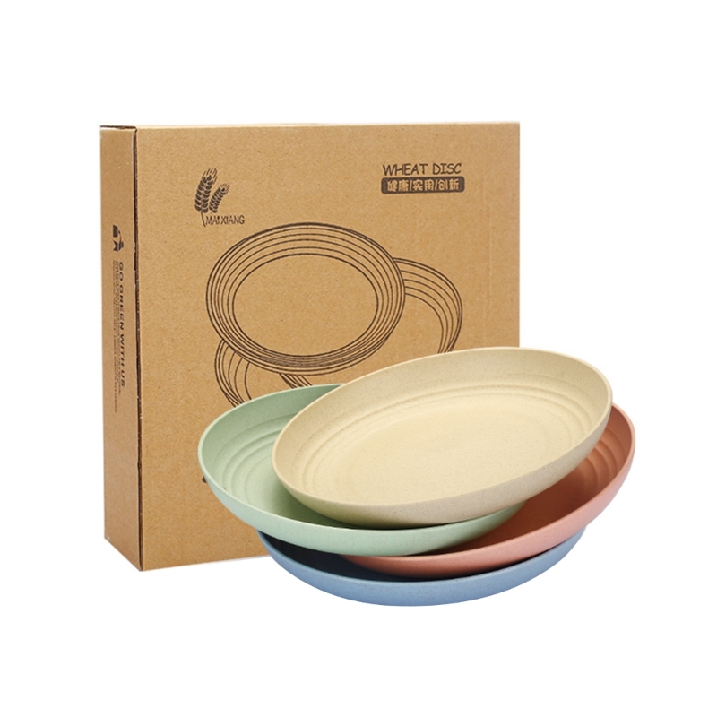 4 Pcs Reusable Camping Plates Round Dishes Wheat Straw Plates Unbreakable Microwaves Safe Dishes for Camping, Home
