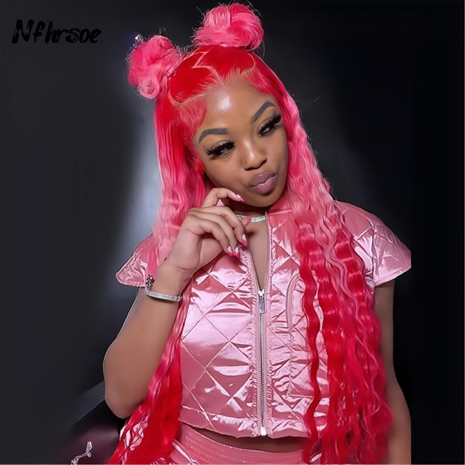 Highlight Pink Colored Deep Curly Lace Front Human Hair Wigs HD 13X4 Transparent Lace Front Wig Brazilian Virgin Pre Plucked